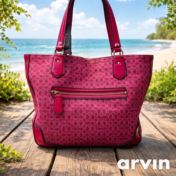 Coach Magenta Pink Raspberry Gold Patent Trim Shoulder Bag - Picture 15 of 15